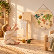 BusyKids Carte du monde en bois avec figurines d’animaux magnétiques