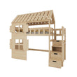BusyKids Lit mi-hauteur en forme de maison GALAXY-HOUSE MAX avec escalier de rangement 90 x 200 cm