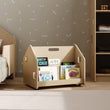 Bibliothèque enfant double-face sur roulettes - nature