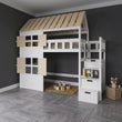 BusyKids Lit mi-hauteur en forme de maison GALAXY-HOUSE MAX avec escalier de rangement 90 x 200 cm