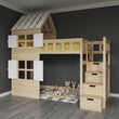 BusyKids Lit mezzanine GALAXY-HOUSE avec demi-toit et escalier de rangement 90 x 200 cm