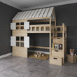 BusyKids Lit mi-hauteur en forme de maison GALAXY-HOUSE MAX avec escalier de rangement 90 x 200 cm
