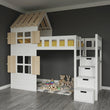 BusyKids Lit mezzanine GALAXY-HOUSE avec demi-toit et escalier de rangement 90 x 200 cm
