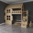 BusyKids Lit mi-hauteur en forme de maison GALAXY-HOUSE MAX avec escalier de rangement 90 x 200 cm