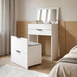 Coiffeuse 3-en-1 RUBI avec miroir, tabouret, rangement et tiroirs – Blanc