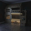 BusyKids Lit mi-hauteur en forme de maison GALAXY-HOUSE MAX avec escalier de rangement 90 x 200 cm