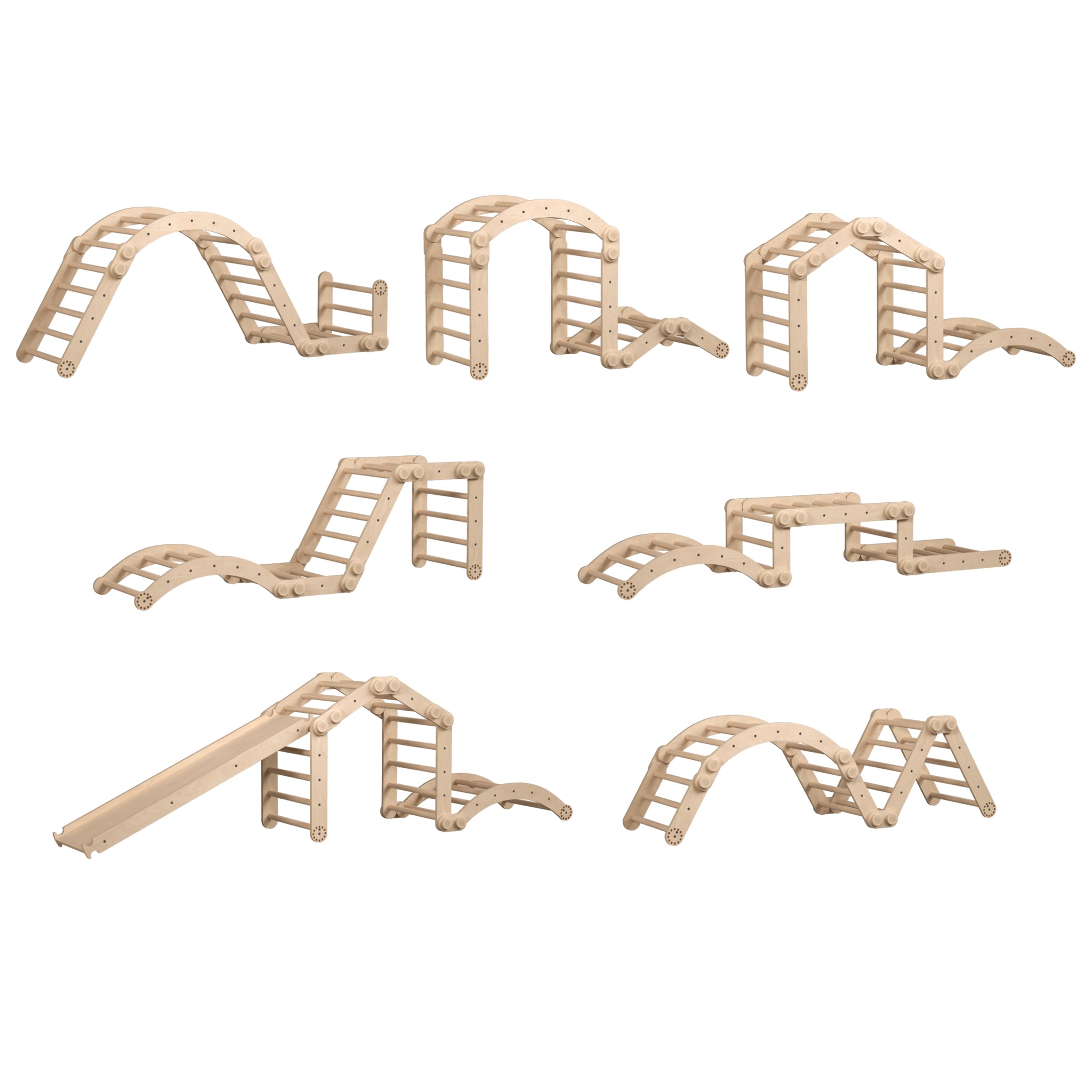 Grand ensemble d’escalade inclinable (set XL avec Rocker + et la planche) - Bois Brut (non verni)