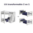BusyKids Lit superposé MIRA-MAX 2en1 avec escalier de rangement frontal 90 x 200 cm