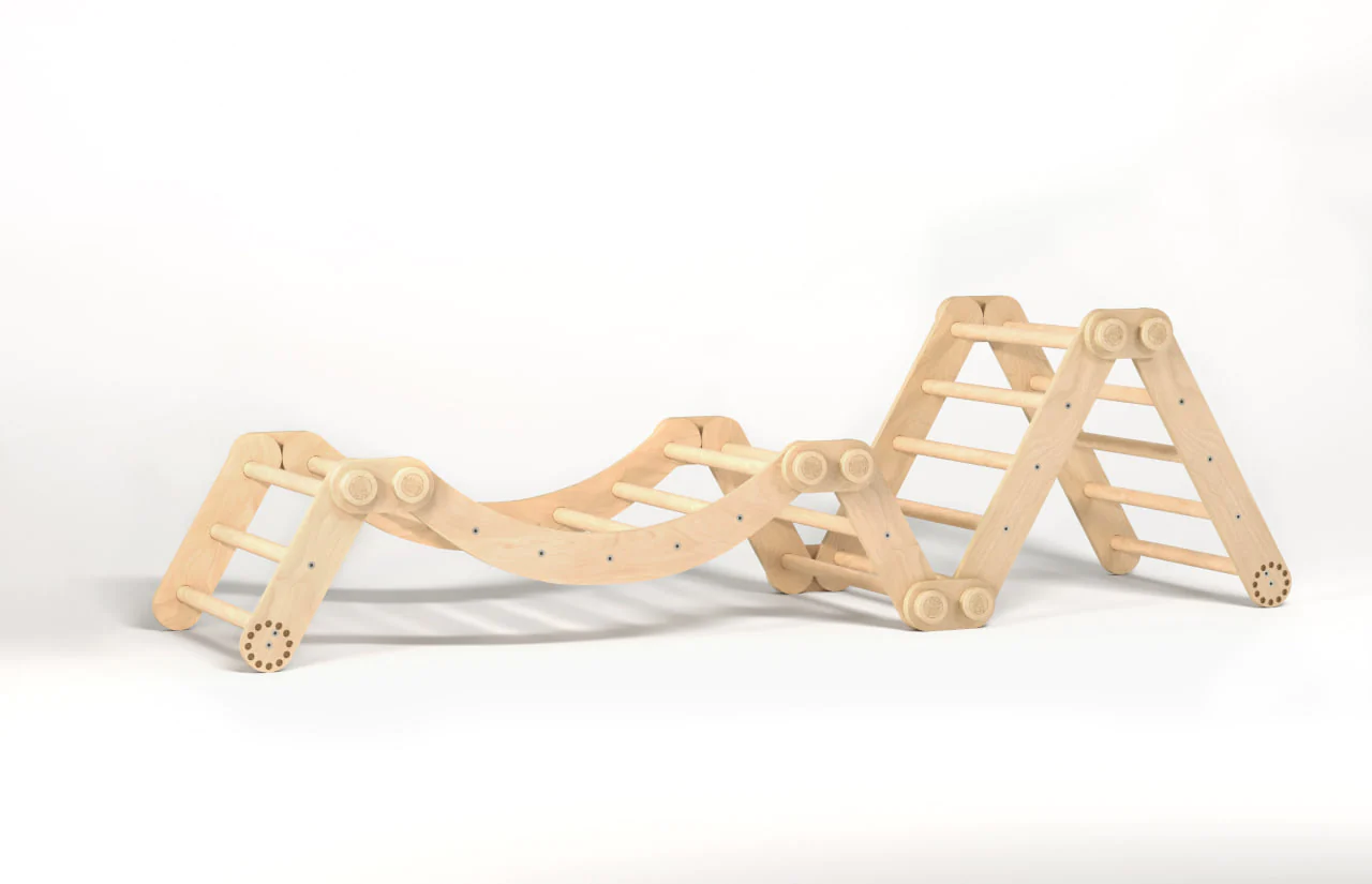 Grand ensemble d’escalade inclinable (set XL avec Rocker + et la planche) - Bois Brut (non verni)