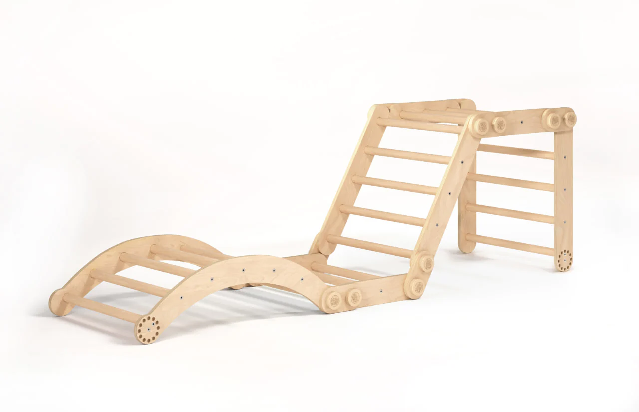 Grand ensemble d’escalade inclinable (set XL avec Rocker + et la planche) - Bois Brut (non verni)