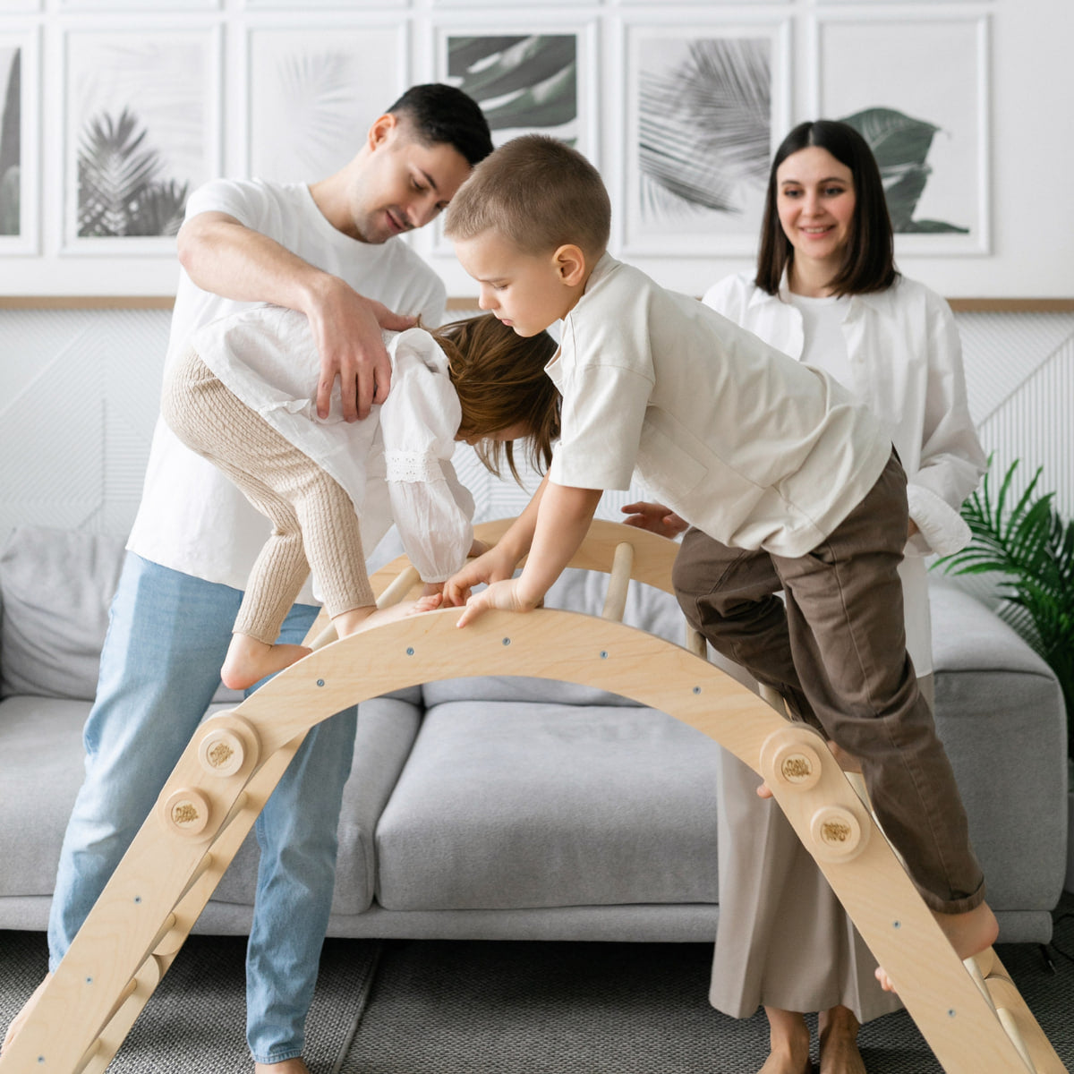Grand ensemble d’escalade inclinable (set XL avec Rocker + et la planche) - Bois Brut (non verni)
