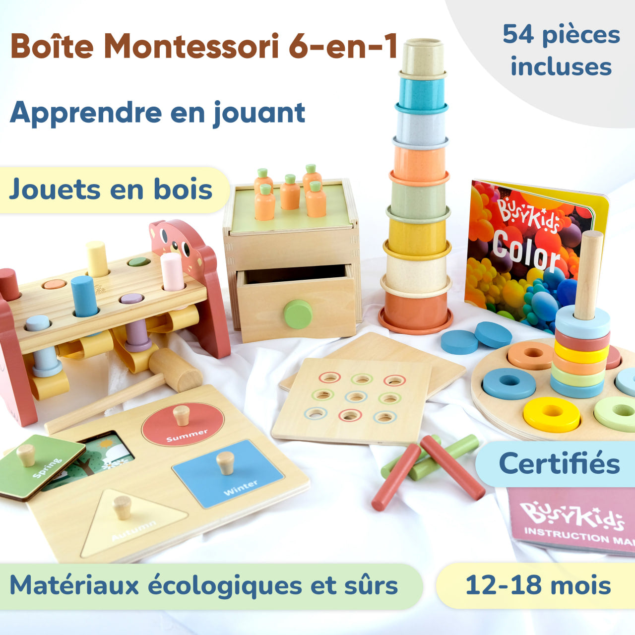 Jouet Montessori En Bois 8 En 1 Pour Bébé 1-3 Ans - Xylophone, Pêche, Marteau, Motricité Fine