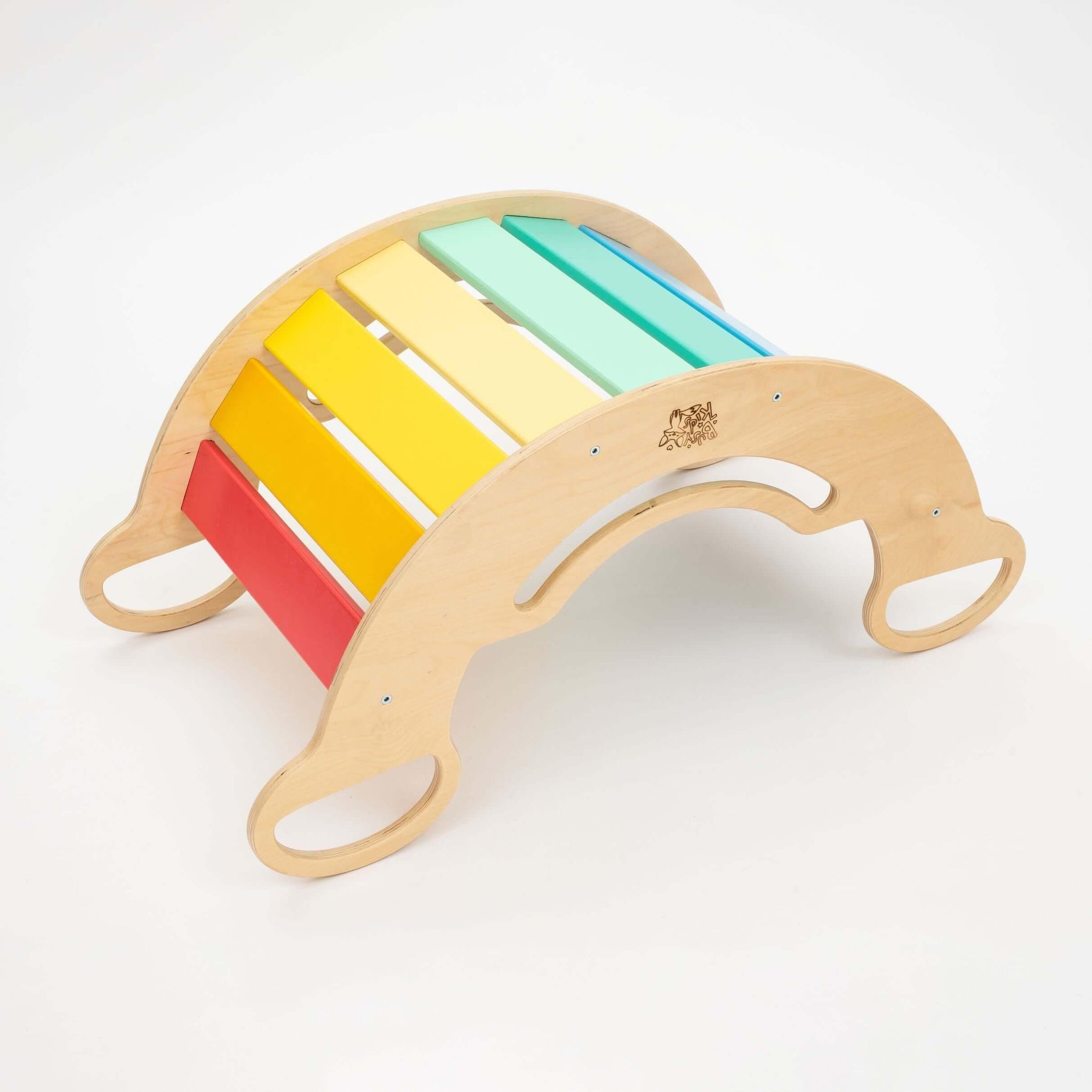GOPLUS Planche Equilibre Montessori Enfants, Arche d'équilibre Enfant Bambou, Charge 150 kg, Cheval à Bascul 90x30x16,5CM
